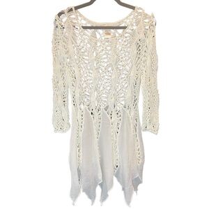 Monroe & Maine Crochet And Guaze Long Sleeve Tunic Top White Women's Size Large